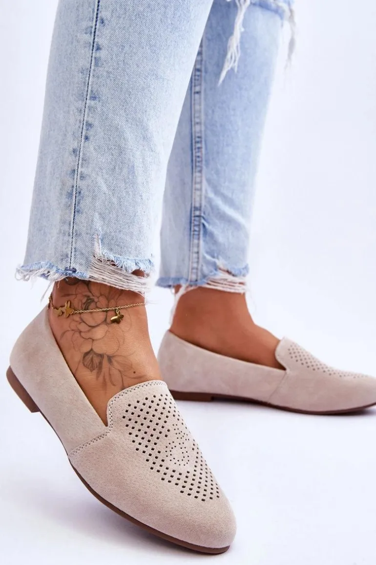 Zamszowe Wygodne Mokasyny Beżowe Giovana