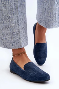 Zamszowe Wygodne Mokasyny Granatowe Giovana