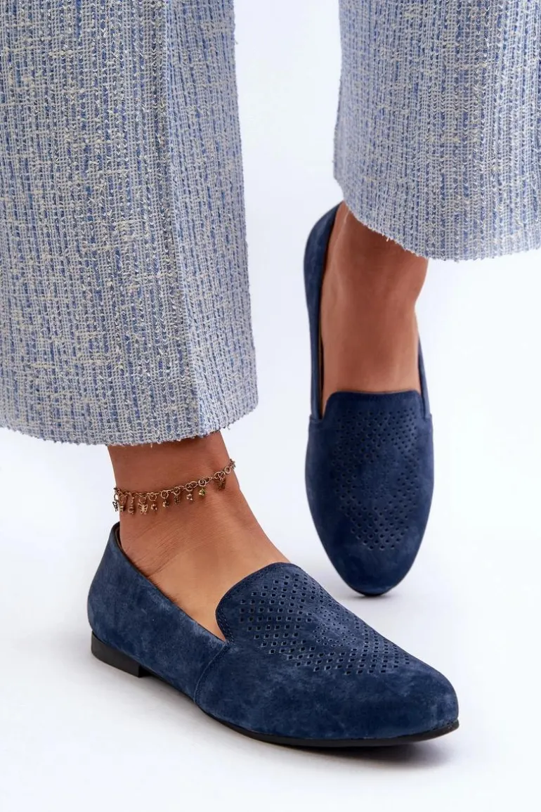 Zamszowe Wygodne Mokasyny Granatowe Giovana