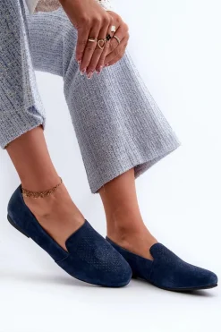 Zamszowe Wygodne Mokasyny Granatowe Giovana