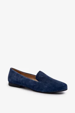 Zamszowe Wygodne Mokasyny Granatowe Giovana
