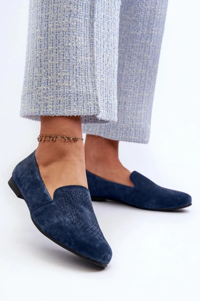 Zamszowe Wygodne Mokasyny Granatowe Giovana