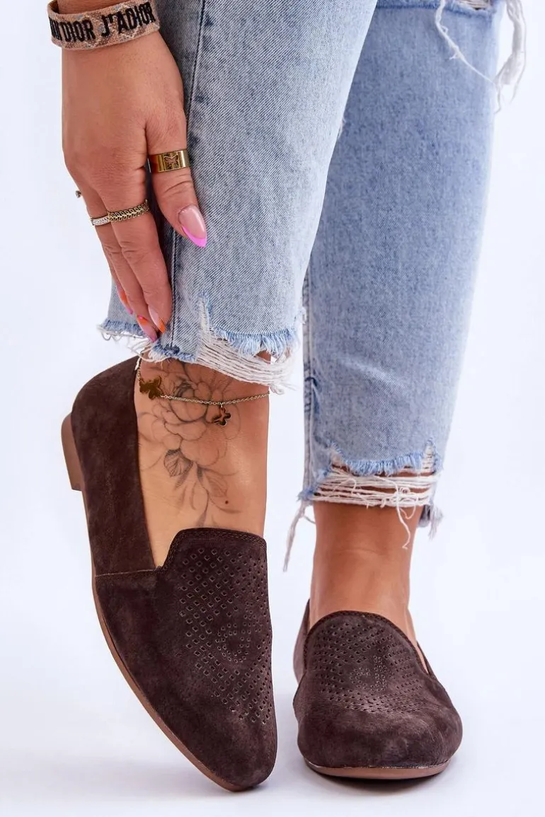 Zamszowe Wygodne Mokasyny Brązowe Giovana