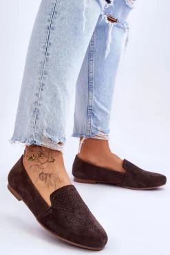 Zamszowe Wygodne Mokasyny Brązowe Giovana