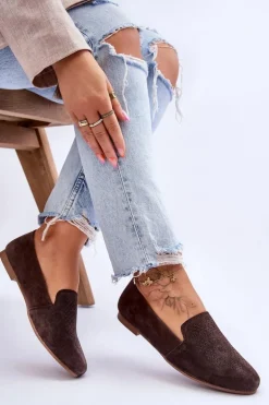 Zamszowe Wygodne Mokasyny Brązowe Giovana