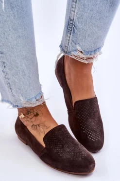 Zamszowe Wygodne Mokasyny Brązowe Giovana