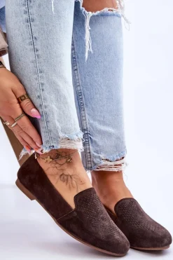 Zamszowe Wygodne Mokasyny Brązowe Giovana