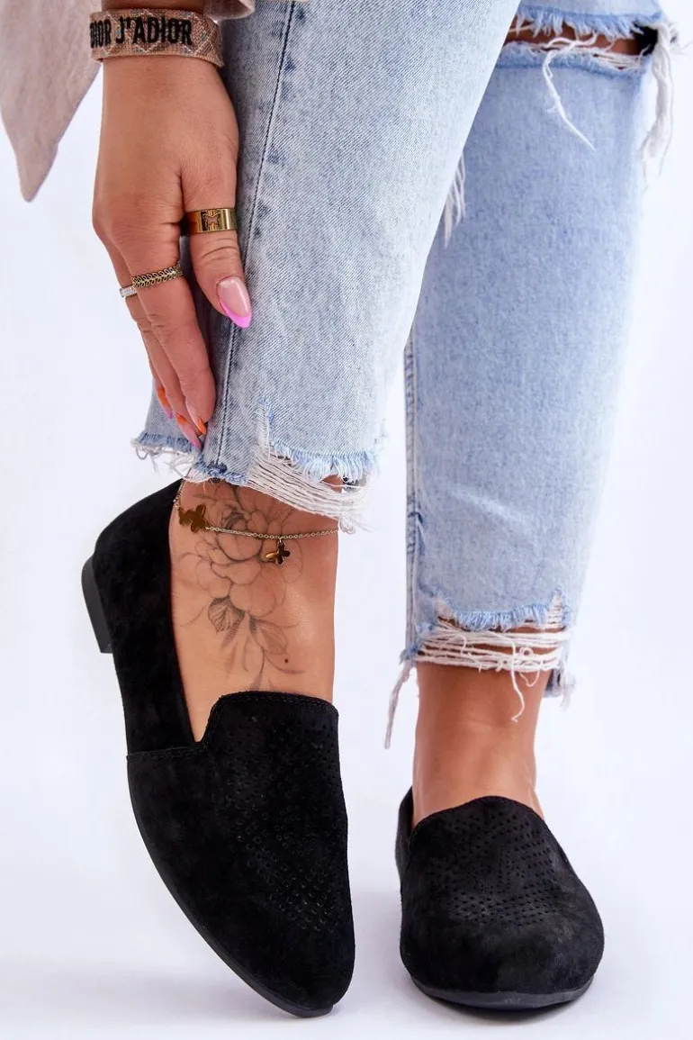 Zamszowe Wygodne Mokasyny Czarne Giovana