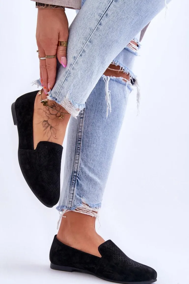 Zamszowe Wygodne Mokasyny Czarne Giovana