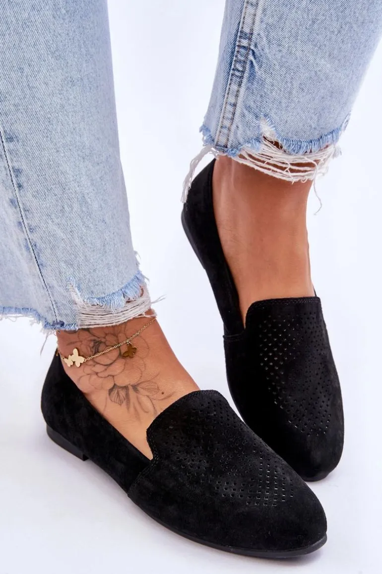 Zamszowe Wygodne Mokasyny Czarne Giovana