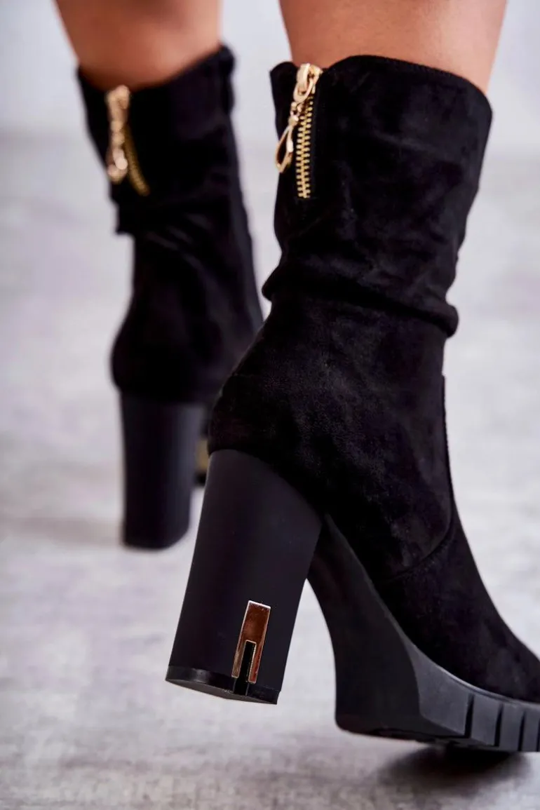 Zamszowe Wysokie Botki Na Słupku Czarne Volter