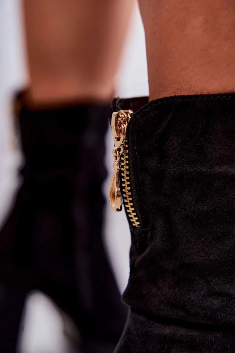 Zamszowe Wysokie Botki Na Słupku Czarne Volter