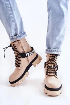 Zamszowe Wysokie Botki Z Ociepleniem Beżowe Danity