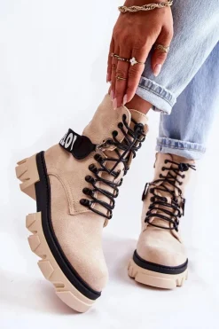 Zamszowe Wysokie Botki Z Ociepleniem Beżowe Danity