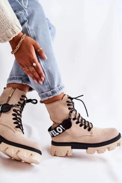 Zamszowe Wysokie Botki Z Ociepleniem Beżowe Danity