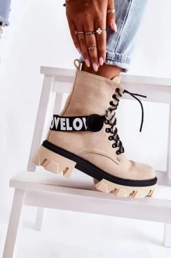 Zamszowe Wysokie Botki Z Ociepleniem Beżowe Danity
