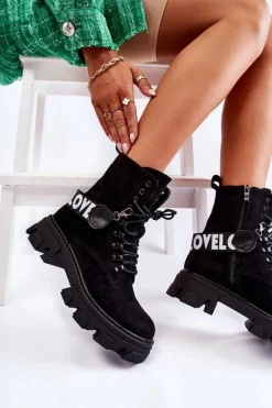Zamszowe Wysokie Botki Z Ociepleniem Czarne Danity