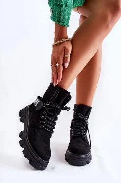 Zamszowe Wysokie Botki Z Ociepleniem Czarne Danity