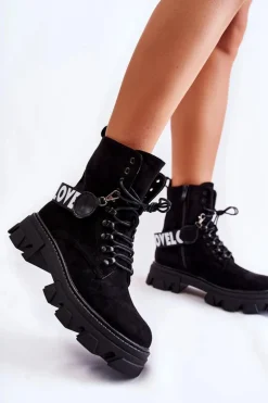 Zamszowe Wysokie Botki Z Ociepleniem Czarne Danity