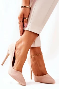 Zamszowe Wysokie Szpilki Beżowe Melany