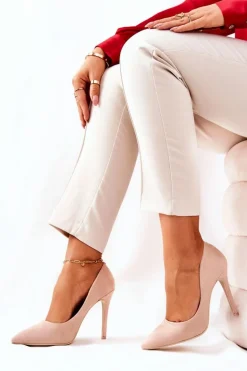 Zamszowe Wysokie Szpilki Beżowe Melany