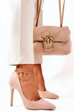 Zamszowe Wysokie Szpilki Beżowe Melany