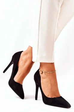 Zamszowe Wysokie Szpilki Czarne Melany
