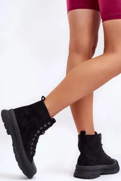 Zamszowe Wysokie Trampki Damskie Czarne Eleamia