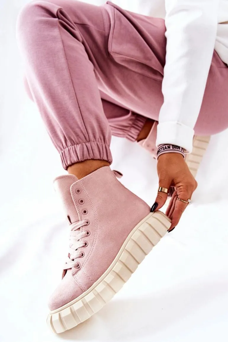 Zamszowe Wysokie Trampki Na Platformie Różowe Meniphise