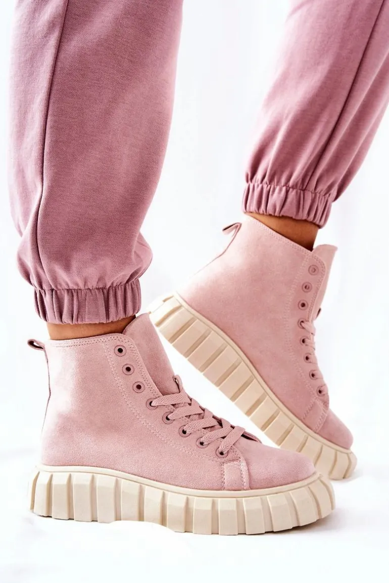 Zamszowe Wysokie Trampki Na Platformie Różowe Meniphise
