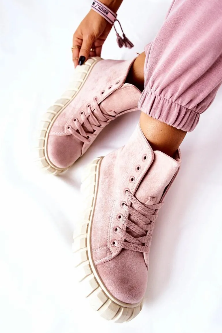 Zamszowe Wysokie Trampki Na Platformie Różowe Meniphise