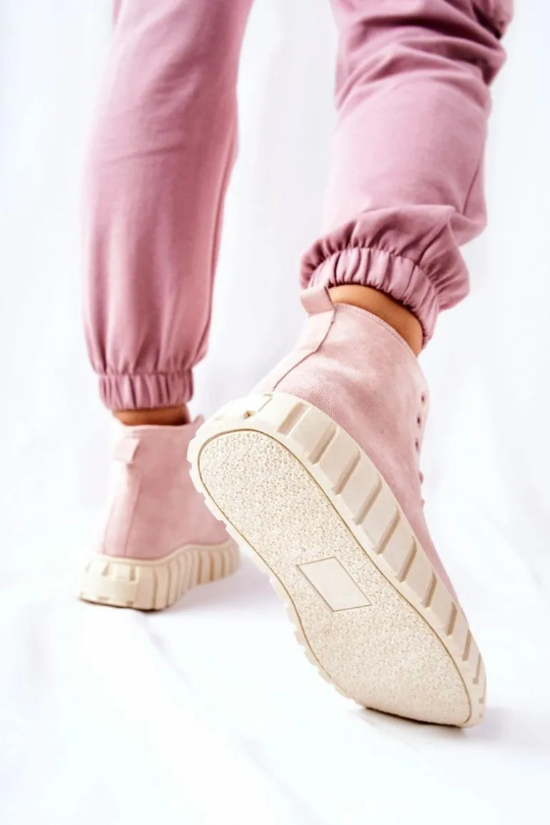 Zamszowe Wysokie Trampki Na Platformie Różowe Meniphise