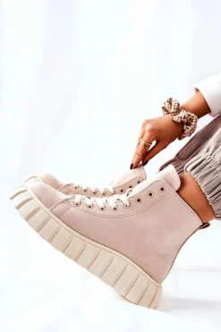 Zamszowe Wysokie Trampki Na Platformie Beżowe Meniphise