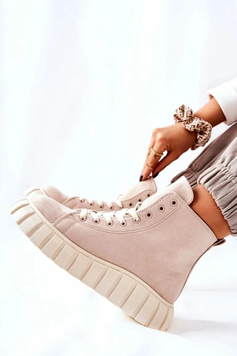 Zamszowe Wysokie Trampki Na Platformie Beżowe Meniphise