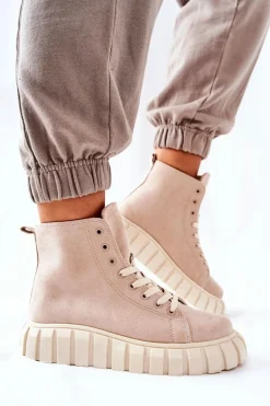 Zamszowe Wysokie Trampki Na Platformie Beżowe Meniphise
