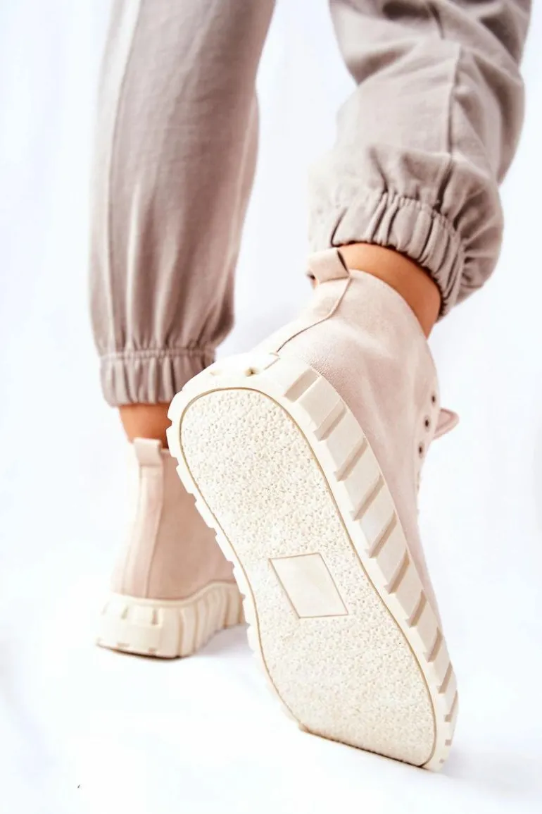 Zamszowe Wysokie Trampki Na Platformie Beżowe Meniphise