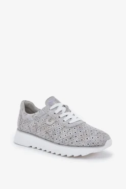 Zamszowe Wzorzyste Buty Sportowe Na Platformie Z Brokatem D&A LR51-635 Srebrne