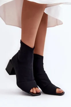 Zazoo 2876 Botki Damskie Na Obcasie Z Odkrytymi Noskami Czarne