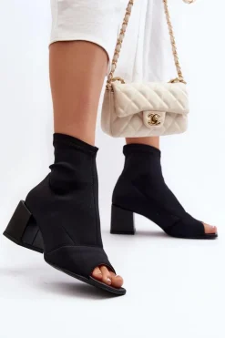 Zazoo 2876 Botki Damskie Na Obcasie Z Odkrytymi Noskami Czarne