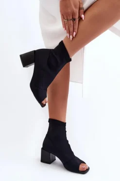 Zazoo 2876 Botki Damskie Na Obcasie Z Odkrytymi Noskami Czarne