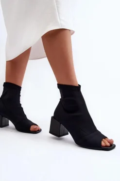 Zazoo 2876 Botki Damskie Na Obcasie Z Odkrytymi Noskami Czarne