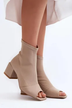 Zazoo 2876 Botki Damskie Na Obcasie Z Odkrytymi Noskami Beżowe