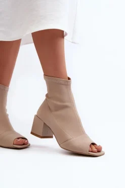 Zazoo 2876 Botki Damskie Na Obcasie Z Odkrytymi Noskami Beżowe