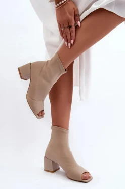 Zazoo 2876 Botki Damskie Na Obcasie Z Odkrytymi Noskami Beżowe