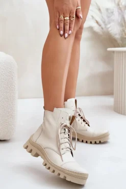 Zazoo 2831 Botki Damskie Ze Skóry Naturalnej Jasnobeżowe