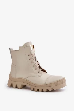 Zazoo 2831 Botki Damskie Ze Skóry Naturalnej Jasnobeżowe