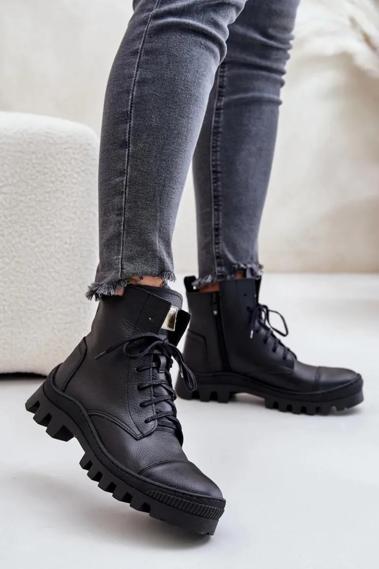 Zazoo 2831 Botki Damskie Ze Skóry Naturalnej Czarne