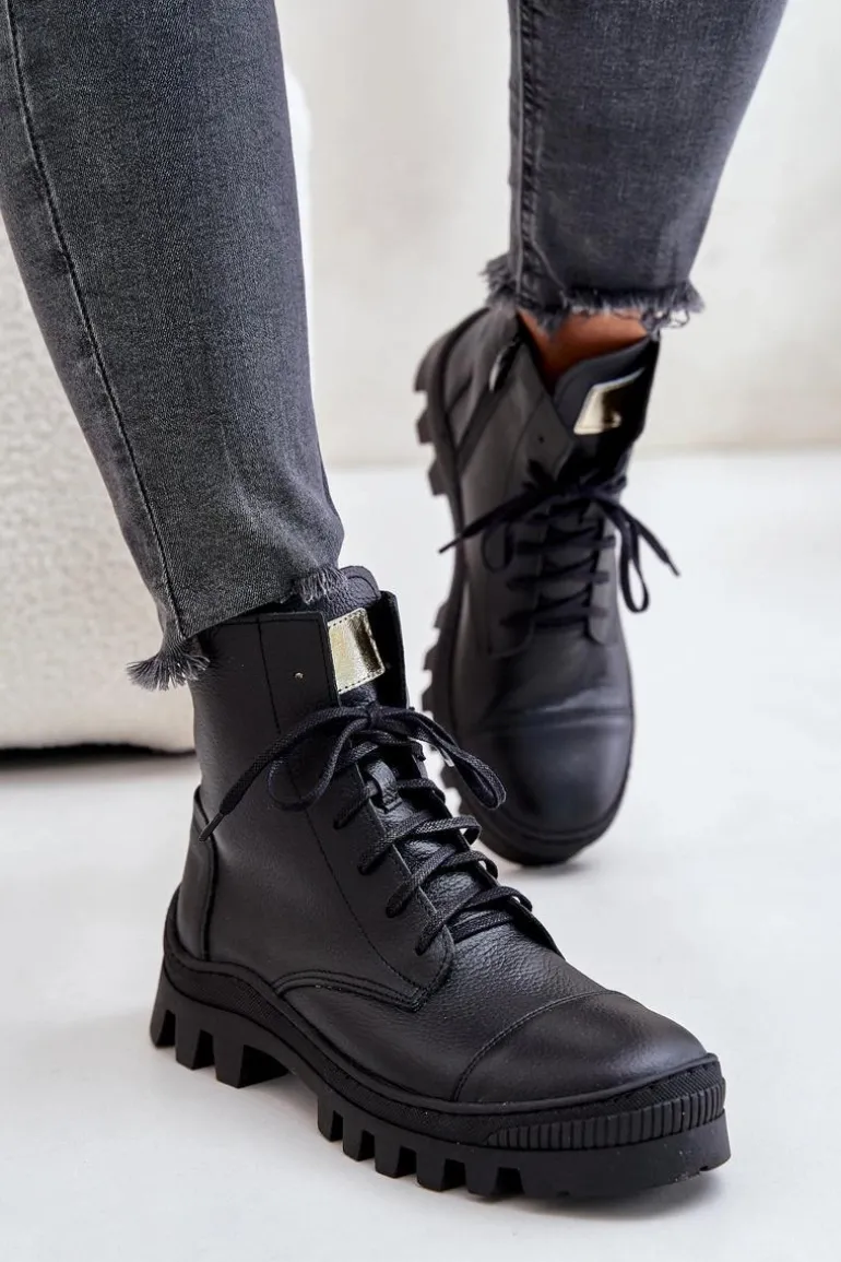 Zazoo 2831 Botki Damskie Ze Skóry Naturalnej Czarne