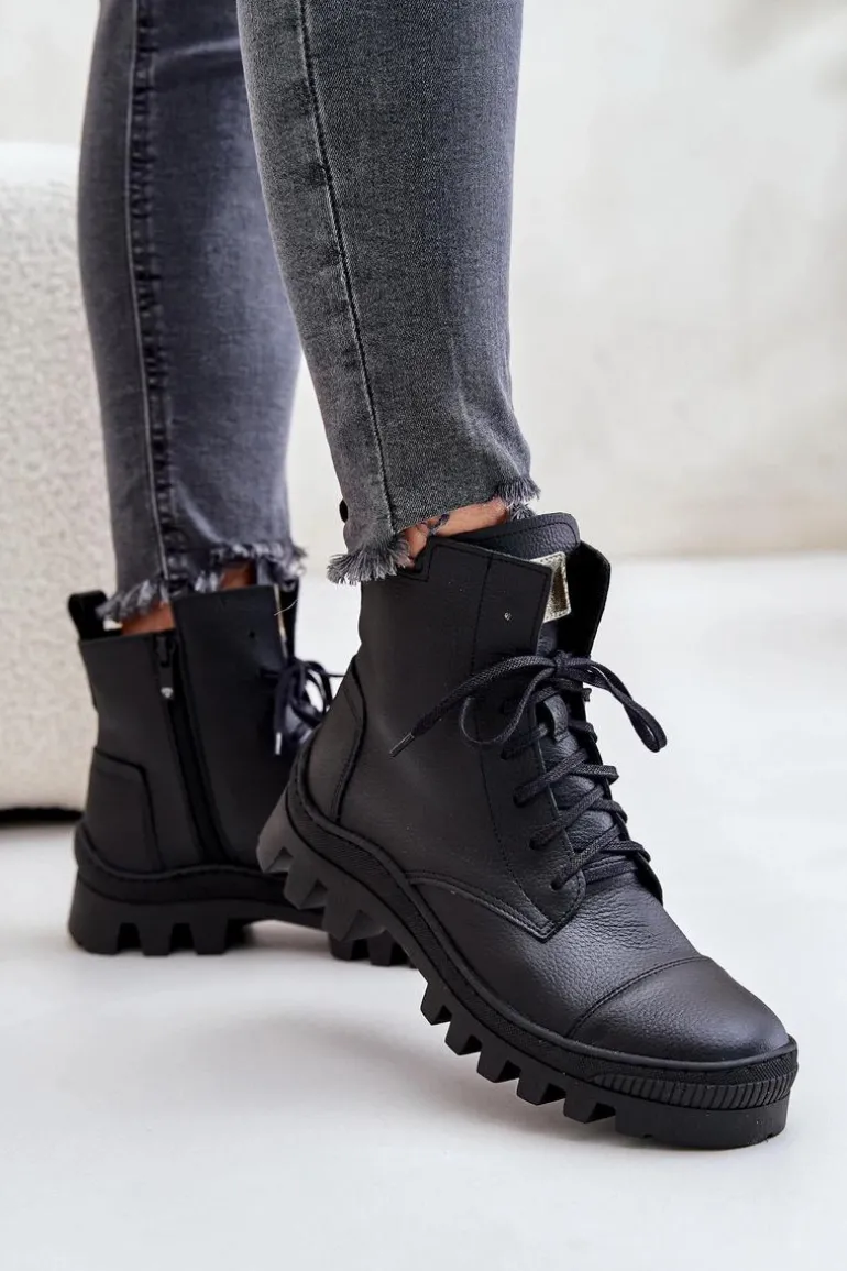 Zazoo 2831 Botki Damskie Ze Skóry Naturalnej Czarne