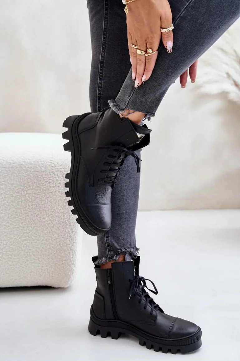 Zazoo 2831 Botki Damskie Ze Skóry Naturalnej Czarne